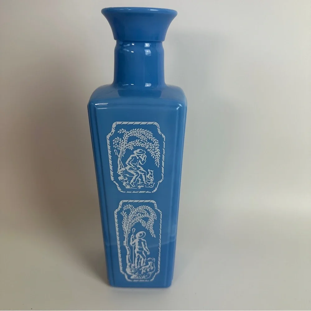 VTG Upcycled Vase 60s Jim Beam‎ Whiskey Decanter Blue and White Milk Glass Greek